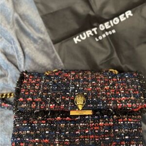 Kurt Geiger London Kensington Tweed Chain Shoulder Bag Multicolor Eagle Clasp